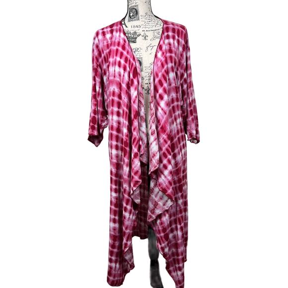 LuLaRoe Jackets & Blazers - LulaRoe women Medium Shirley Pink White Tie Dyed Kimono Cardigan Jacket Bohemian